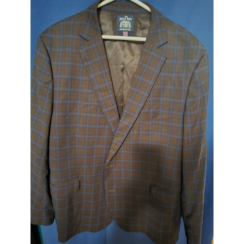 The Savile Row Company London Strand Brown Blue Plaid Blazer Sport Coat 52R